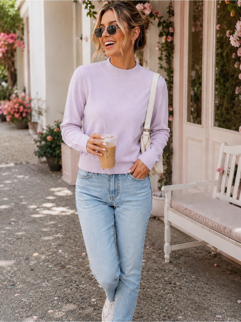 Sag Harbor Lavender Crewneck Sweater. (B2)